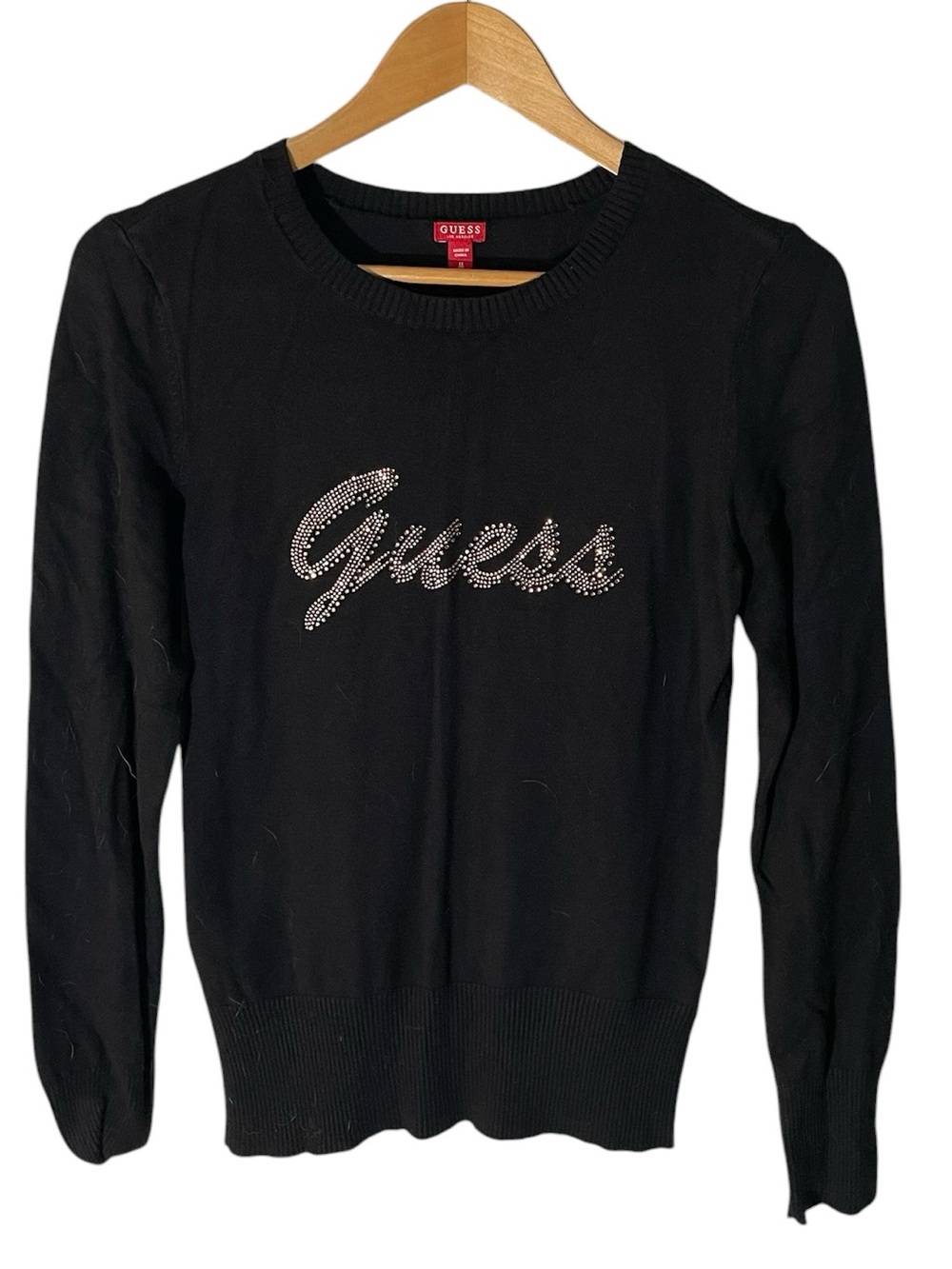 C38- Medium Guess Black Rhinestone Logo Jumper